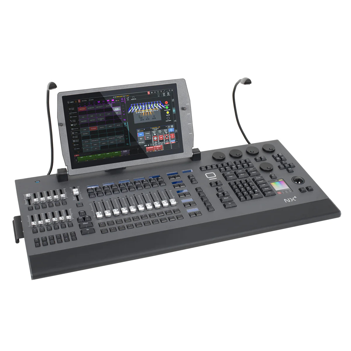 NX 4; 64 Universe (ONYX Premier), 1080p touch screen, 4x DMX port, motorized